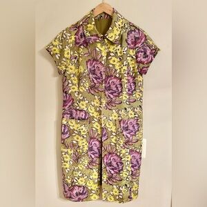 ST. JOHN Purple Yellow Floral Silk Blend Dresss Coat- EUC. (Approx Size 6)